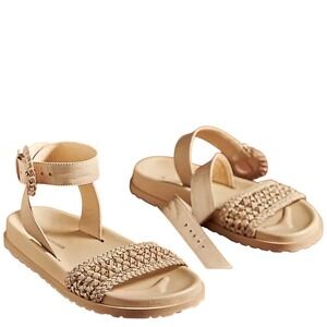 Anthropologie Woven Sandals Tan Braided Leather Buckle Boho Coastal Sz 40 US 9.5